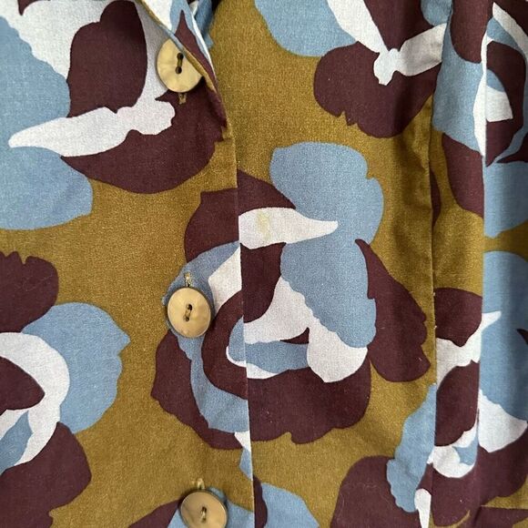 Boden Women’s Riviera Olive Green Rose Floral Print Button Down Waist Tie Shirt - Picture 7 of 13